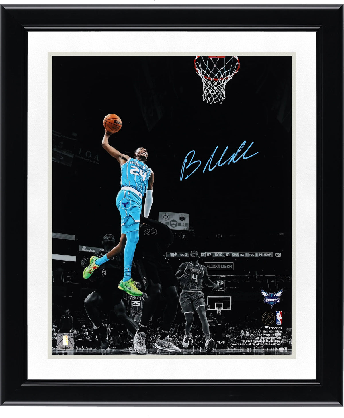 Brandon Miller Signed 11 x 14 Spotlight Dunk Photograph | Charlotte Hornets