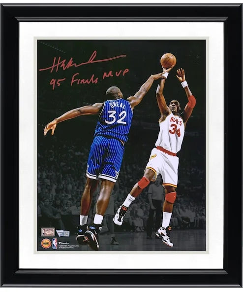 Hakeem Olajuwon Signed 11 x 14 Photograph | 95 Finals MVP Inscription