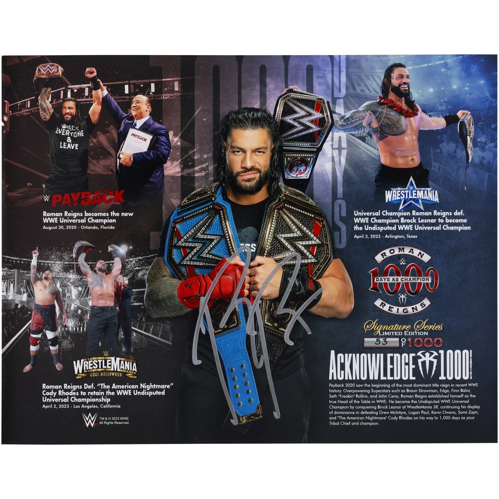 Roman Reigns Signed 11 x 14 Photograph | 1,000 Days Champion