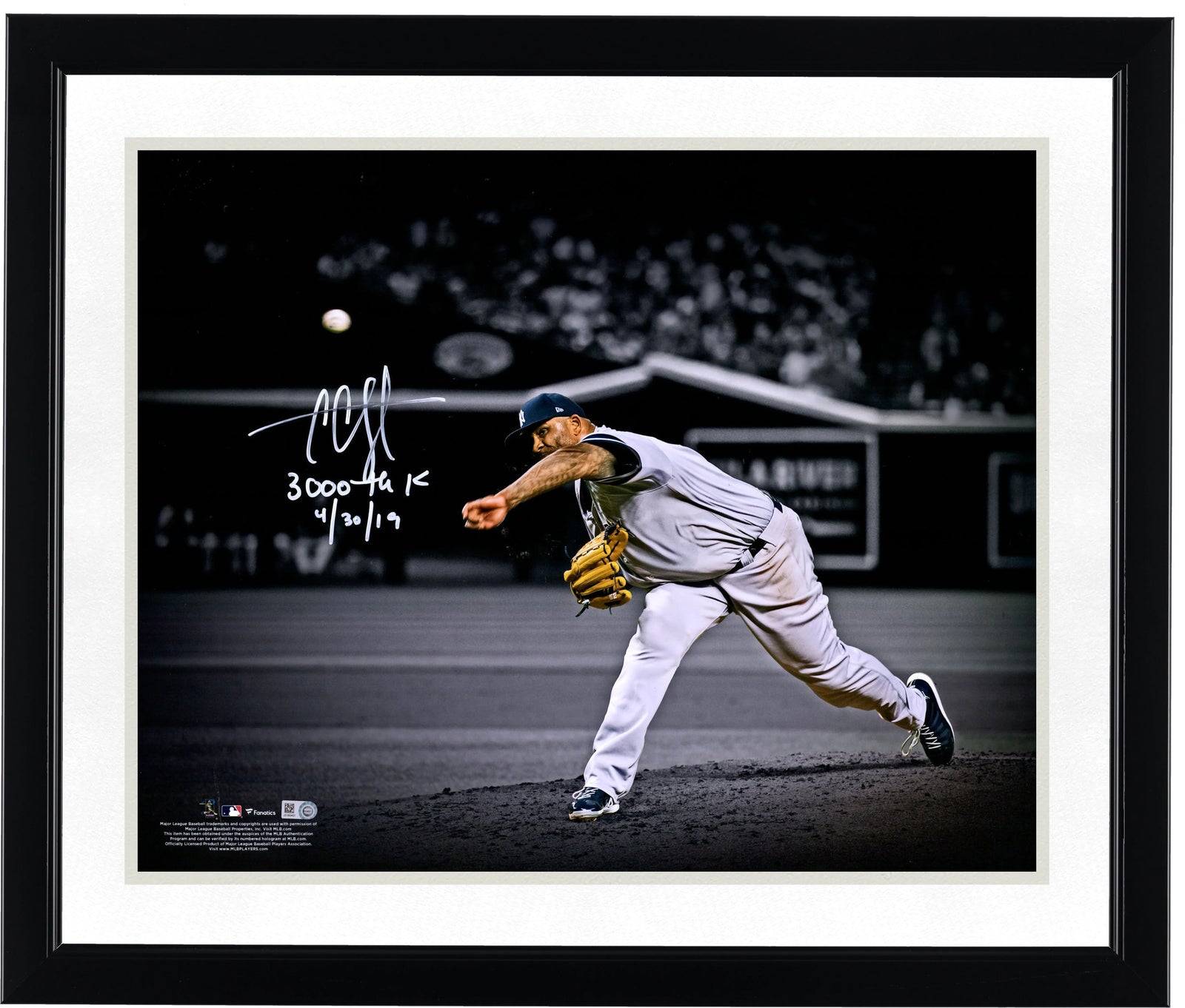 CC Sabathia Signed 16 x 20 Photograph | 3000th Strikeout Inscription