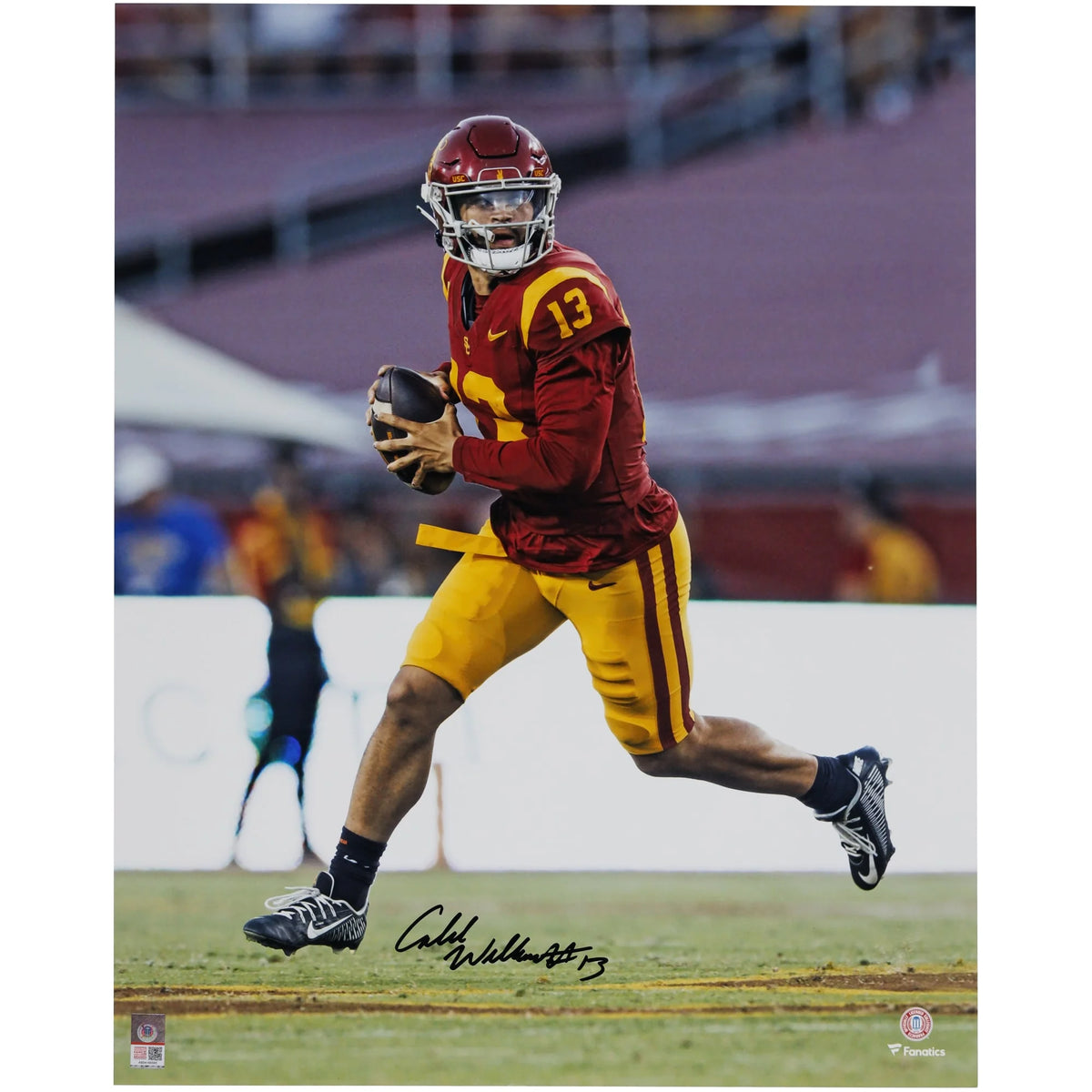 Caleb Williams Signed 16 x 20 Red Jersey Scramble Photo | USC Trojans