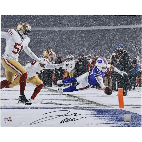 Josh Allen Signed 16 x 20 Photograph | Buffalo Bills Diving Snow Touchdown