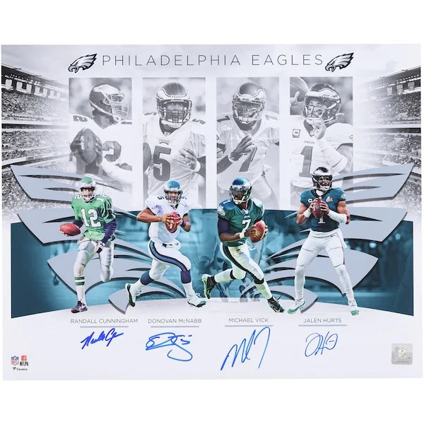 Eagles Quarterbacks Signed 16 x 20 Photo | Hurts, Cunningham, Vick, McNabb