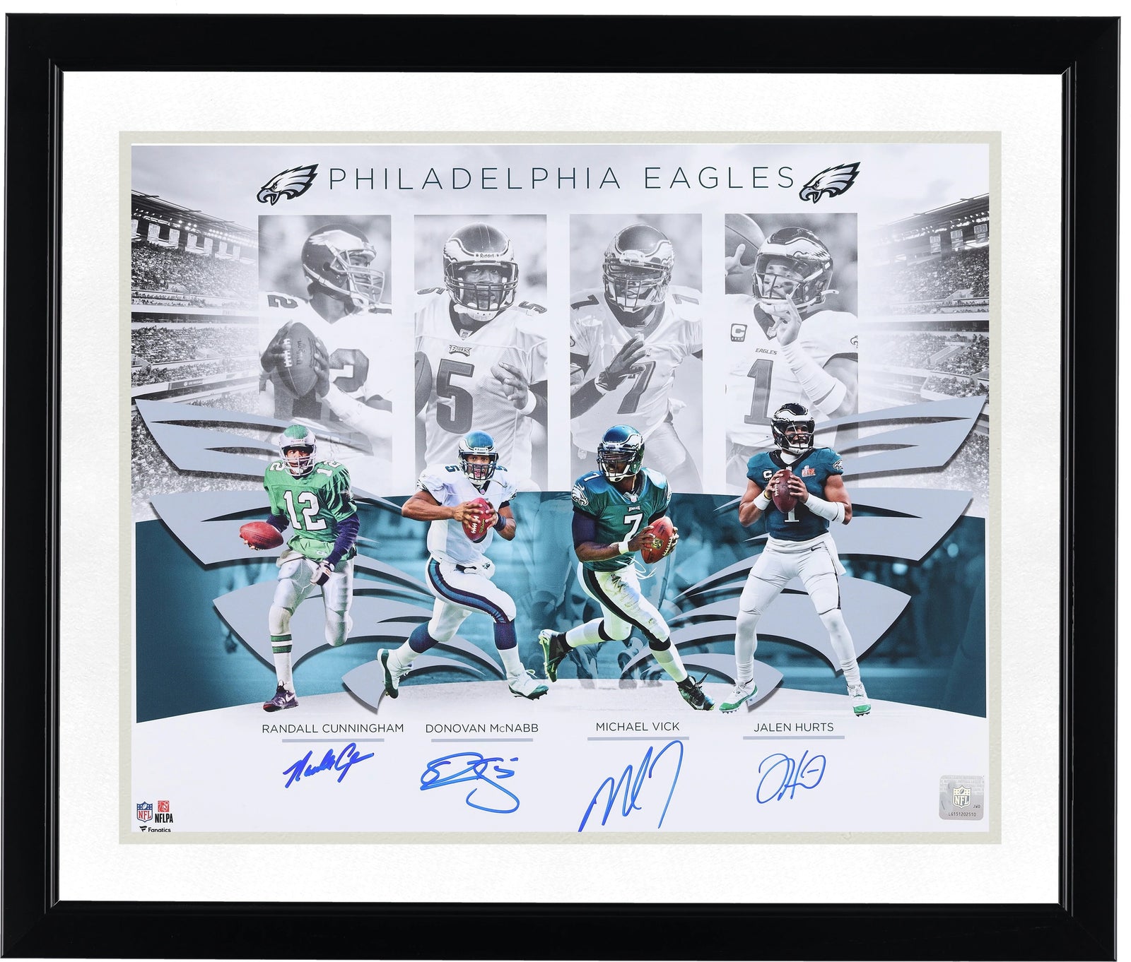 Eagles Quarterbacks Signed 16 x 20 Photo | Hurts, Cunningham, Vick, McNabb