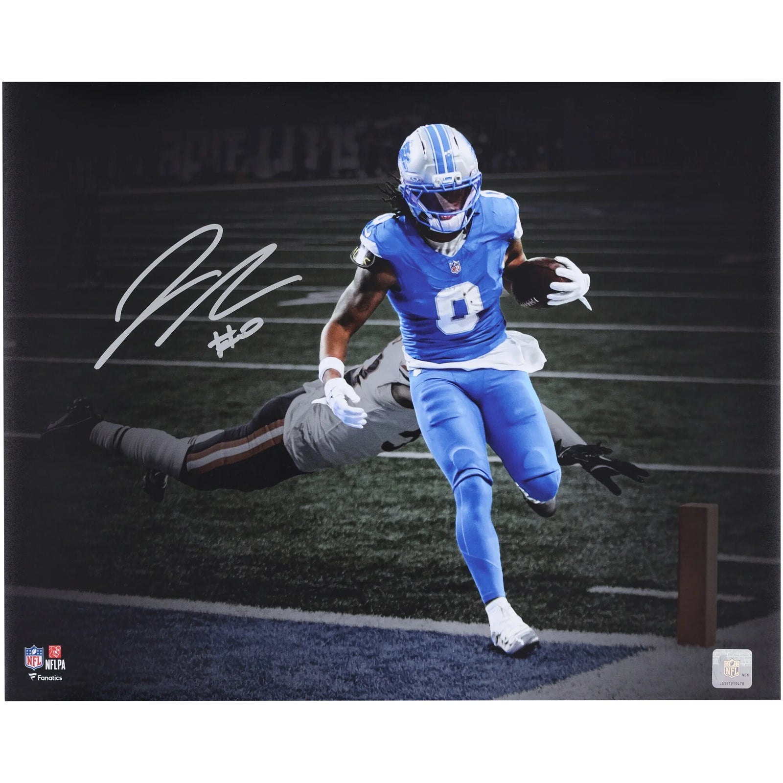 Jahmyr Gibbs Signed Detroit Lions 16 x 20 Touchdown Spotlight Photograph