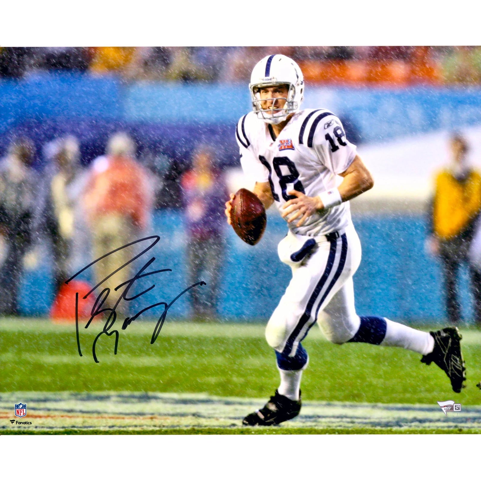 Peyton Manning Signed 16 x 20 Super Bowl XLI Running in Rain Photo | Colts