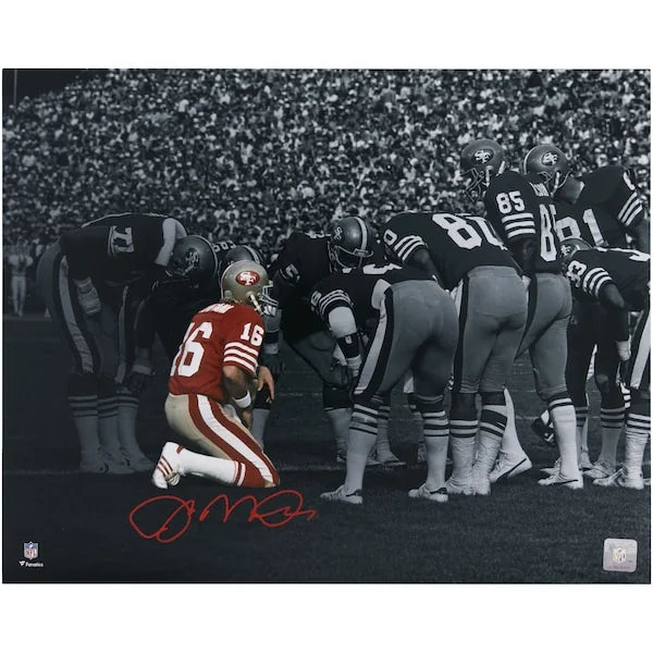 Joe Montana Signed 49ers Huddle Spotlight Photograph | 16 x 20