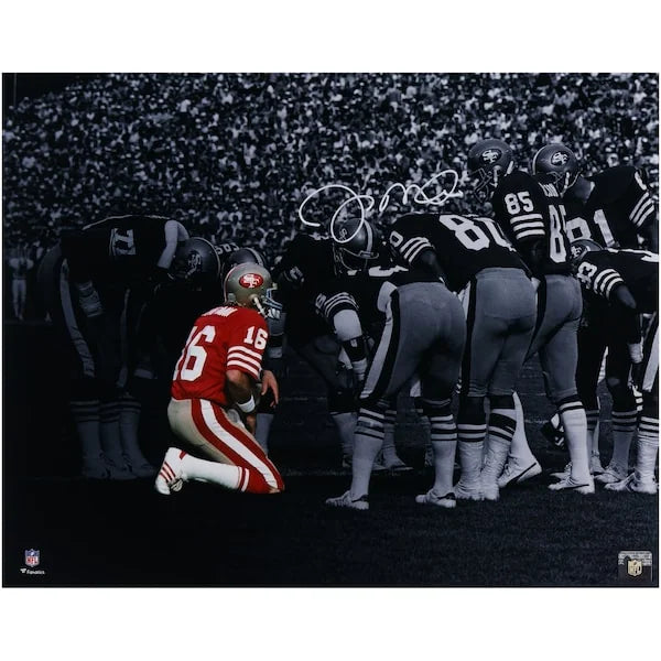 Joe Montana Signed 16 x 20 Huddle Spotlight Photo | 49ers