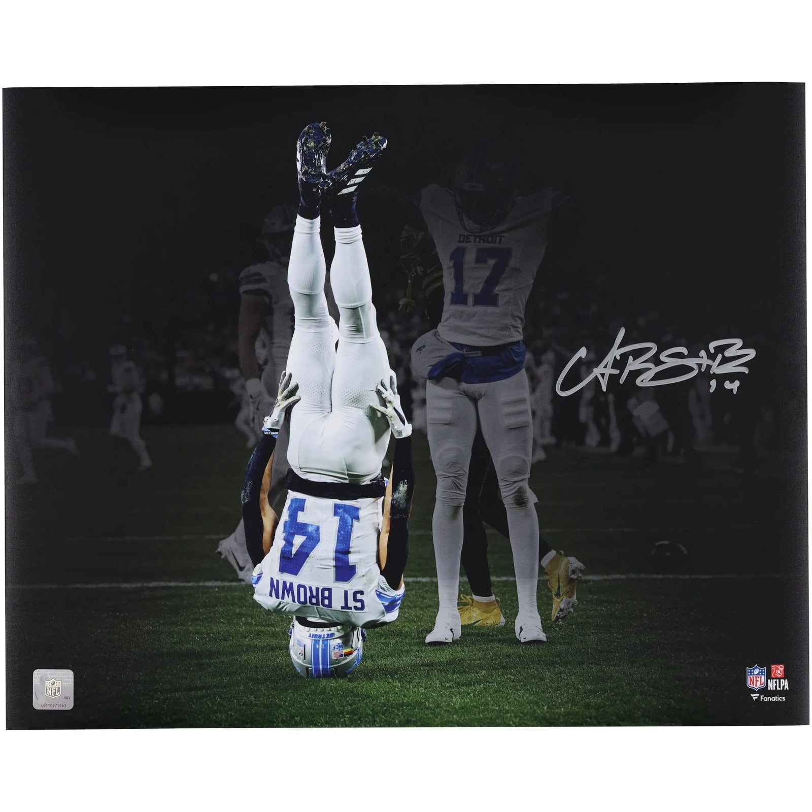 Amon-Ra St. Brown Signed Lions 16 x 20 Photograph | Head Stand Celebration
