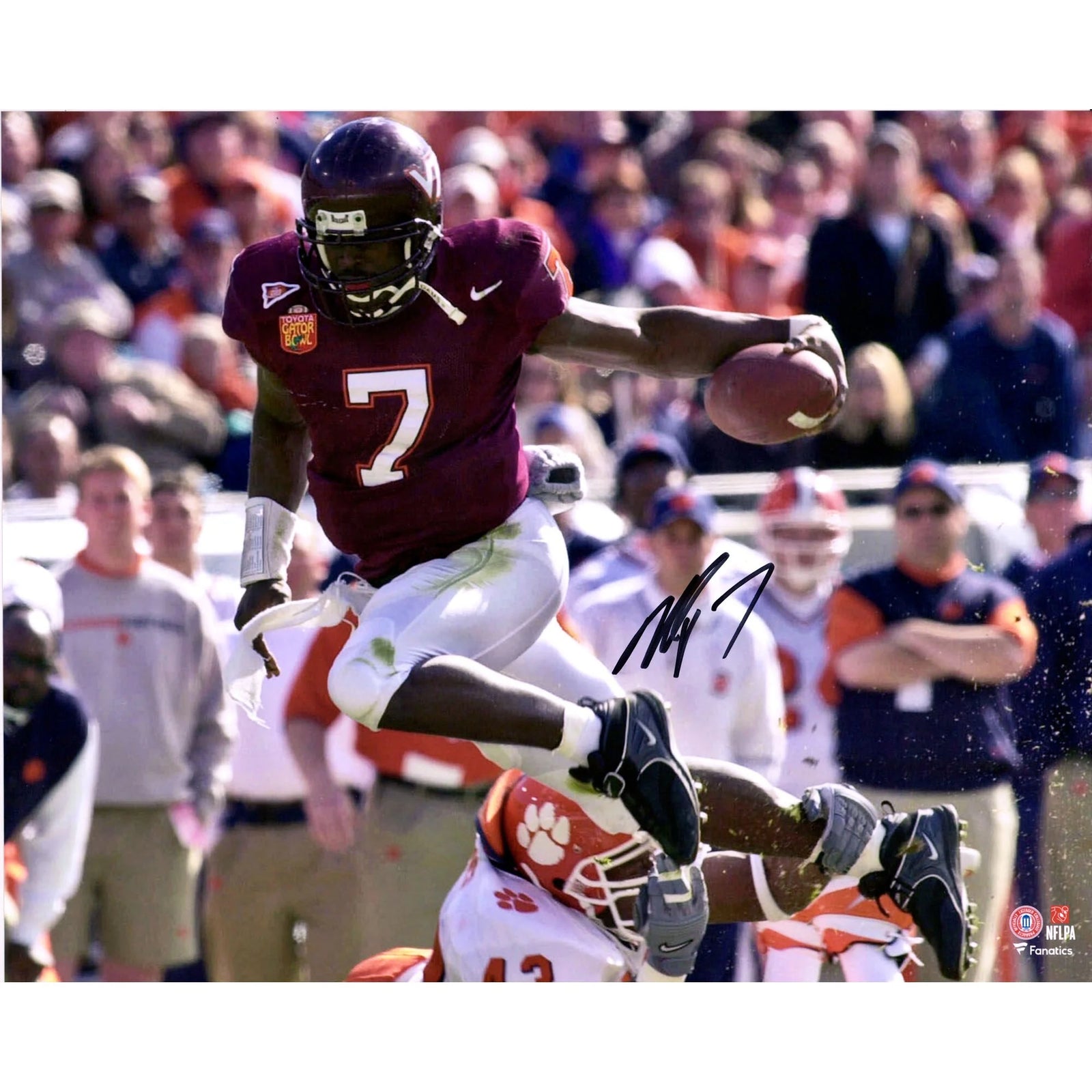 Michael Vick Signed 16 x 20 Virginia Tech Hurdle Photo | Authenticated