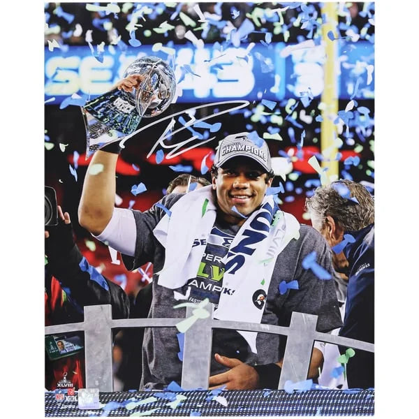Russell Wilson Signed 16 x 20 Photo | Super Bowl 48 Lombardi Trophy | W16FBWI0141