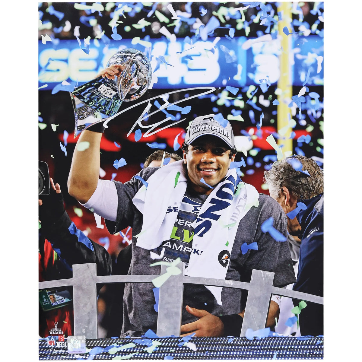 Russell Wilson Signed 16 x 20 Photo | Super Bowl 48 Lombardi Trophy | W16FBWI0141