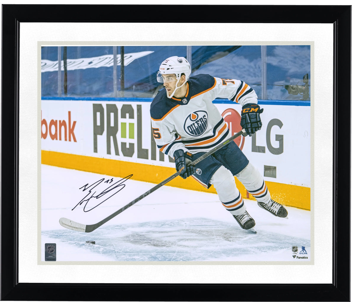 Evan Bouchard Signed Edmonton Oilers 16 x 20 Photograph | Jersey with Puck