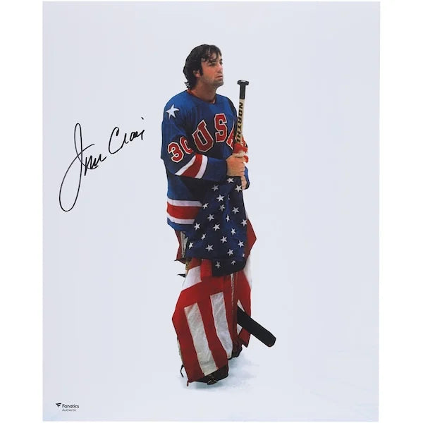 Jim Craig Team USA Autographed 16" x 20" 1980 Olympics Holding - F2