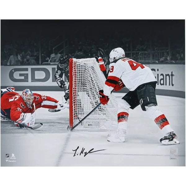 Luke Hughes Signed 16 x 20 Photograph | First NHL Goal