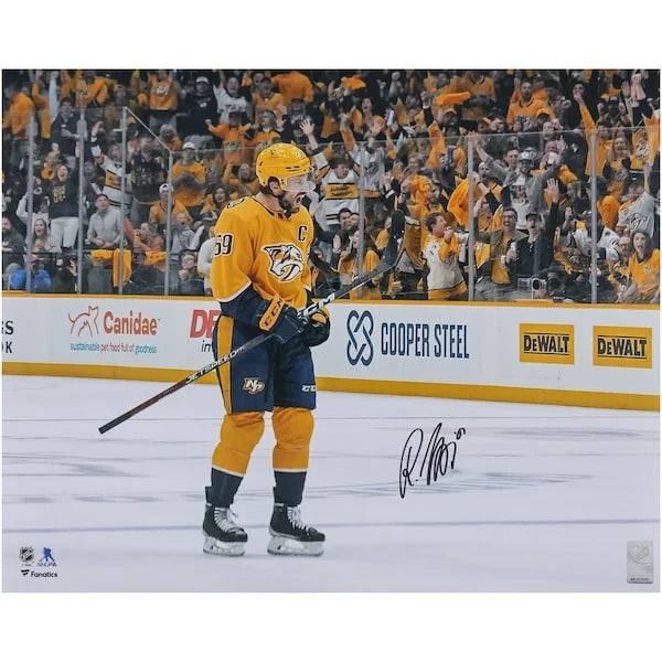 Roman Josi Signed 16 x 20 Gold Jersey Photograph | Nashville Predators