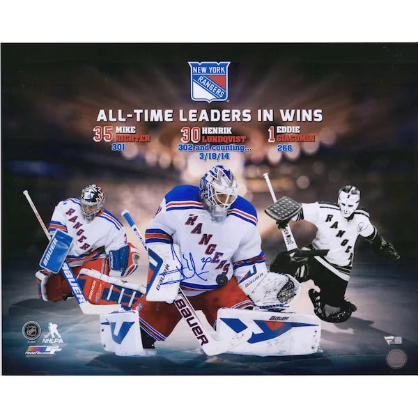 Henrik Lundqvist Signed 16 x 20 Franchise Wins Leaders Photo | Rangers