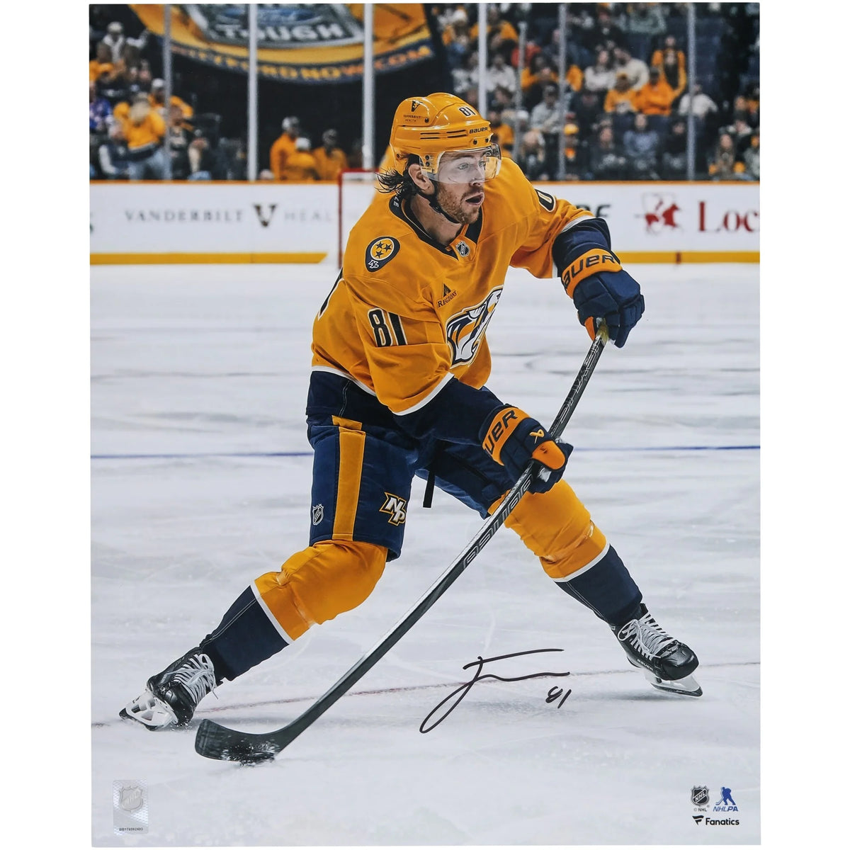 Jonathan Marchessault Signed 16 x 20 Gold Jersey Shooting Photo | Nashville Predators