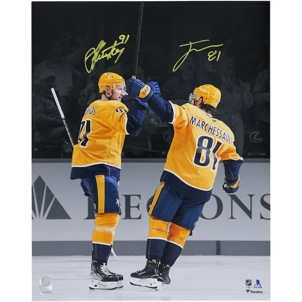 Jonathan Marchessault & Steven Stamkos Signed Predators 16 x 20 Photo | Gold Jersey Celebr