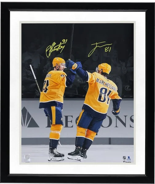 Jonathan Marchessault & Steven Stamkos Signed Predators 16 x 20 Photo | Gold Jersey Celebr