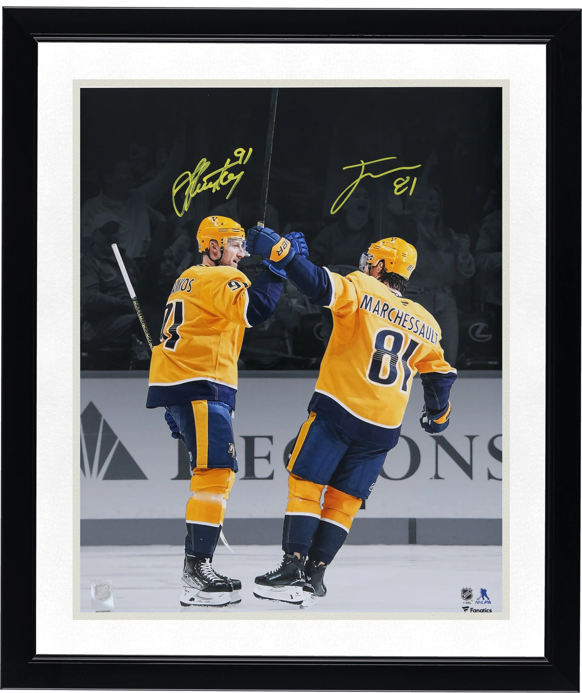 Jonathan Marchessault & Steven Stamkos Signed Predators 16 x 20 Photo | Gold Jersey Celebr
