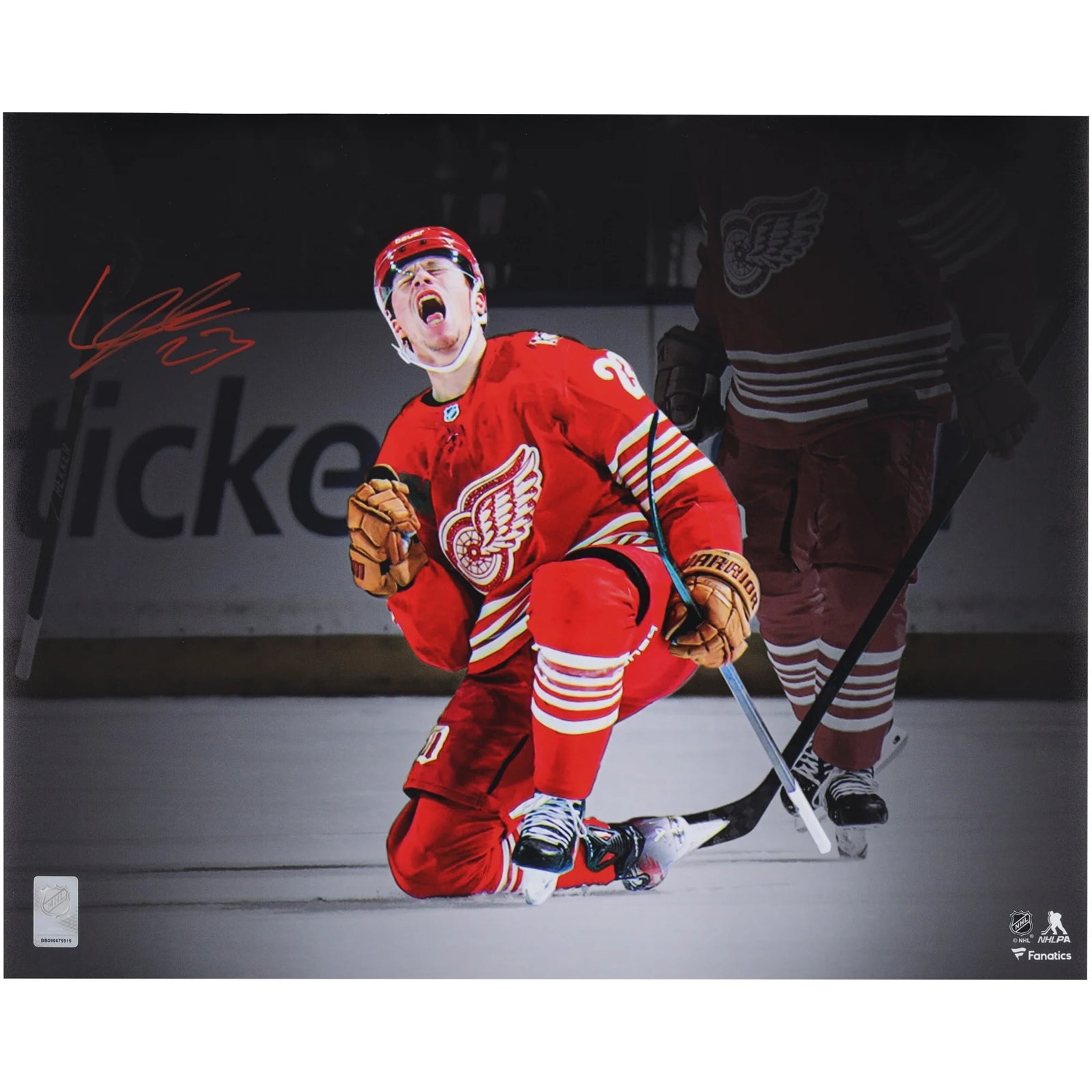 Lucas Raymond Signed Detroit Red Wings 16 x 20 Photo | 100th Goal Celebration
