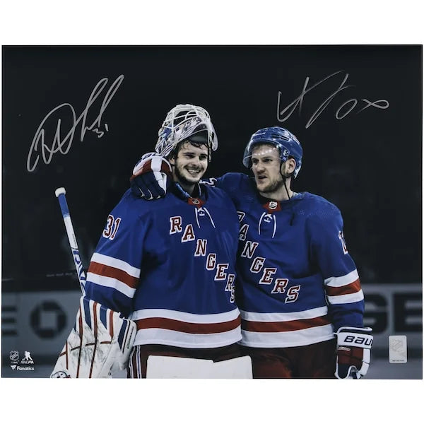 Igor Shesterkin & Adam Fox Signed Rangers Photo | 16 x 20 Celebration