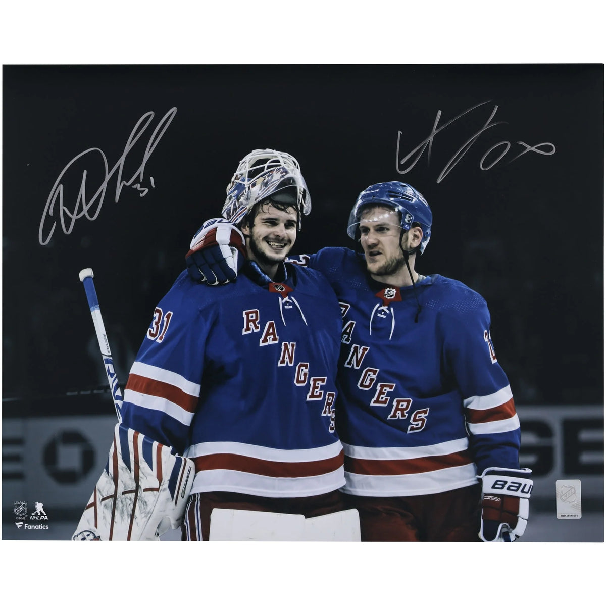 Igor Shesterkin & Adam Fox Signed Rangers Photo | 16 x 20 Celebration