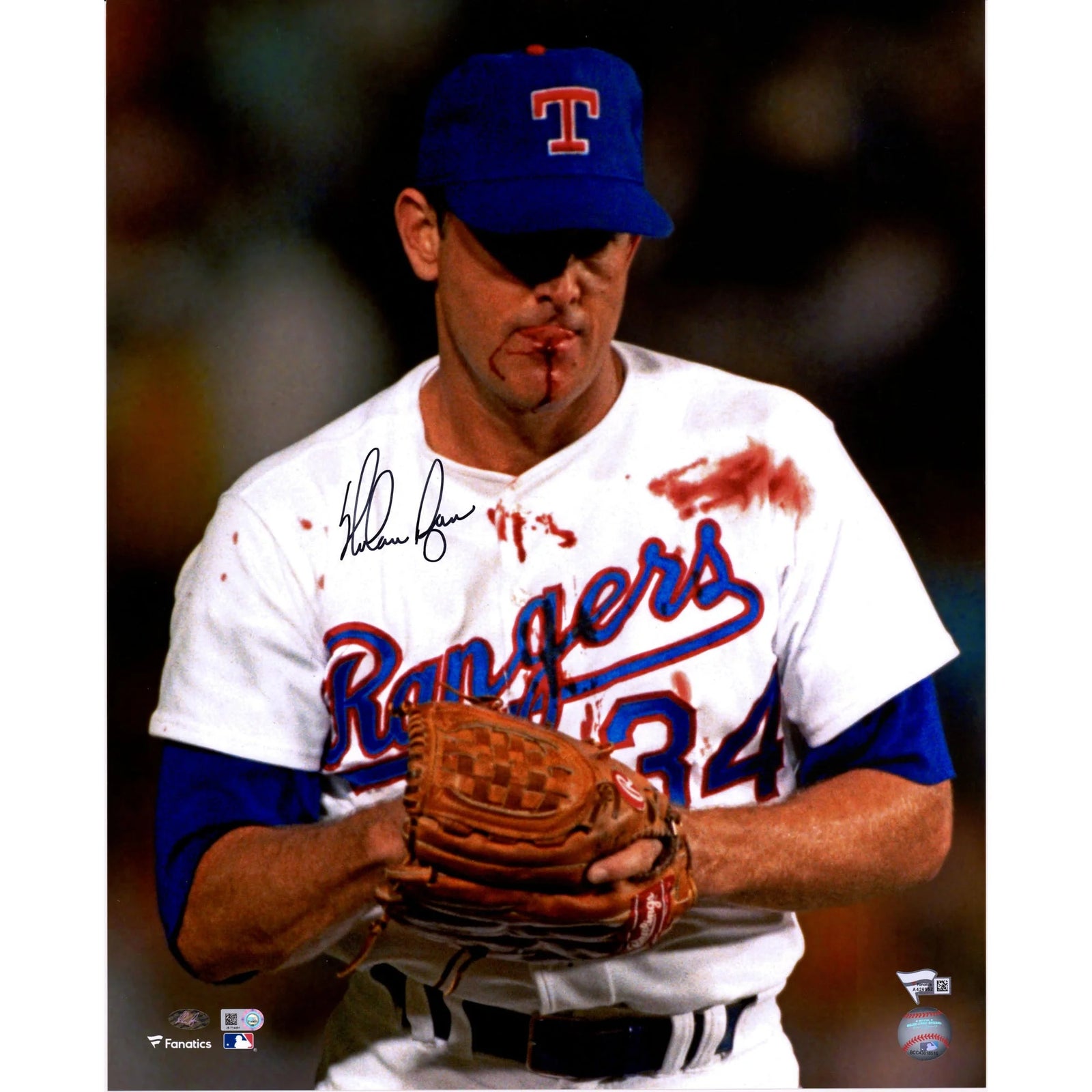 Nolan Ryan Signed 16 x 20 Bloody Lip Photo | Texas Rangers