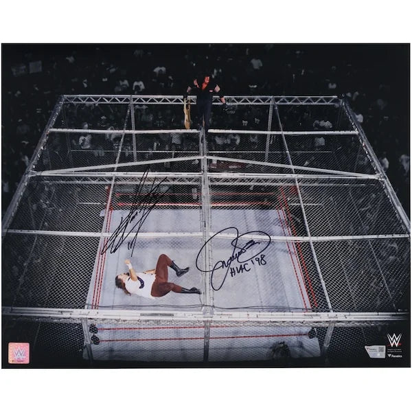 Mick Foley & The Undertaker Signed 16 x 20 Hell In A Cell Photo | HIAC '98 Inscription