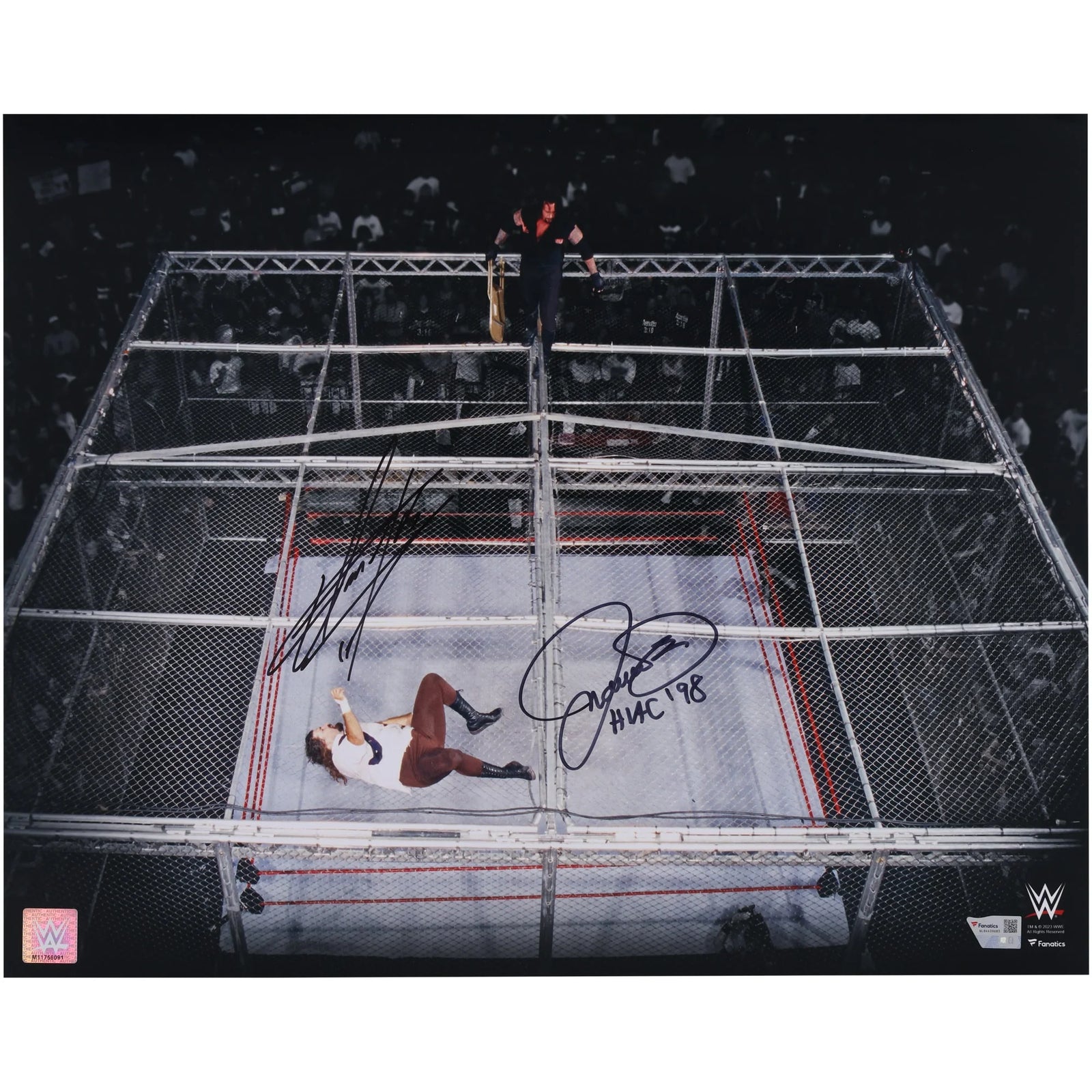 Mick Foley & The Undertaker Signed 16 x 20 Hell In A Cell Photo | HIAC '98 Inscription