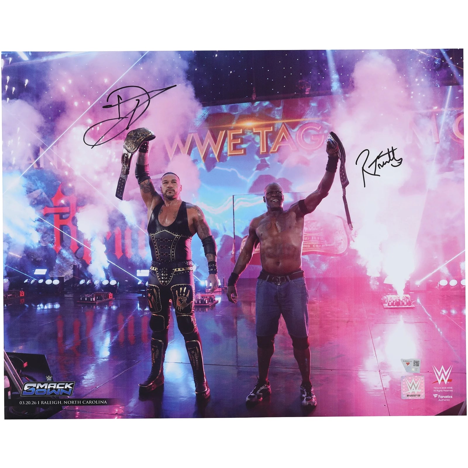 Damian Priest & R-Truth Signed WWE 16 x 20 Photo | Tag Titles