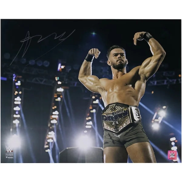 Austin Theory Signed 16 x 20 Photograph | WWE Flexing with Title
