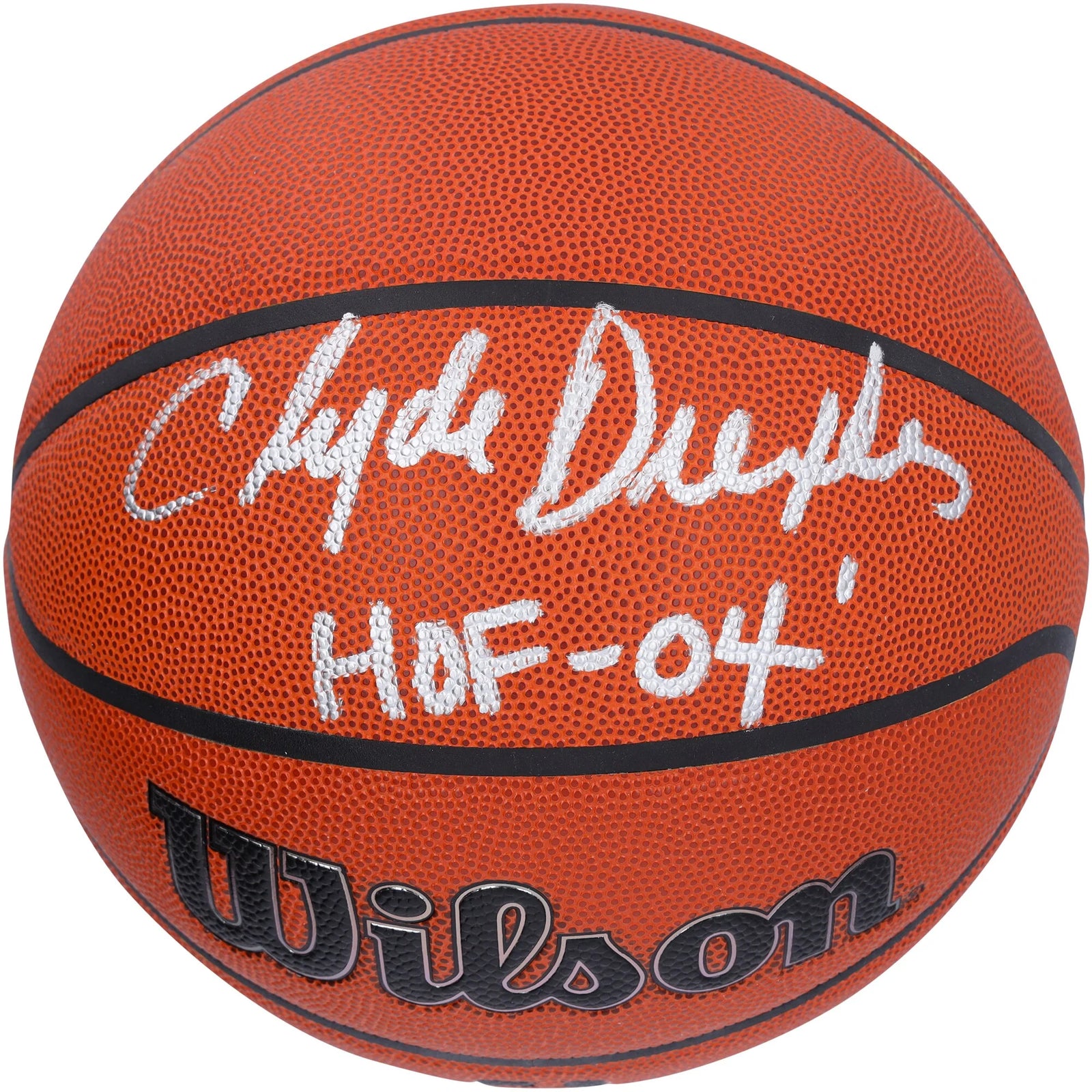 Clyde Drexler Signed Trail Blazers Basketball | HOF 04 Inscription