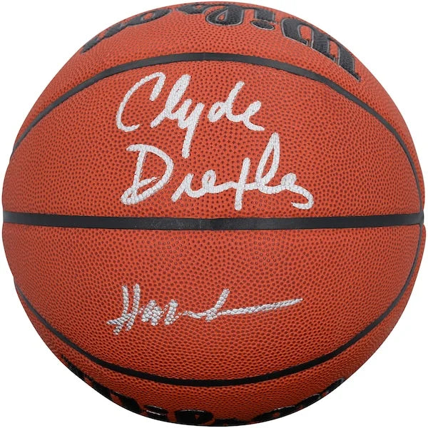 Clyde Drexler & Hakeem Olajuwon Signed Rockets Basketball | Authenticated