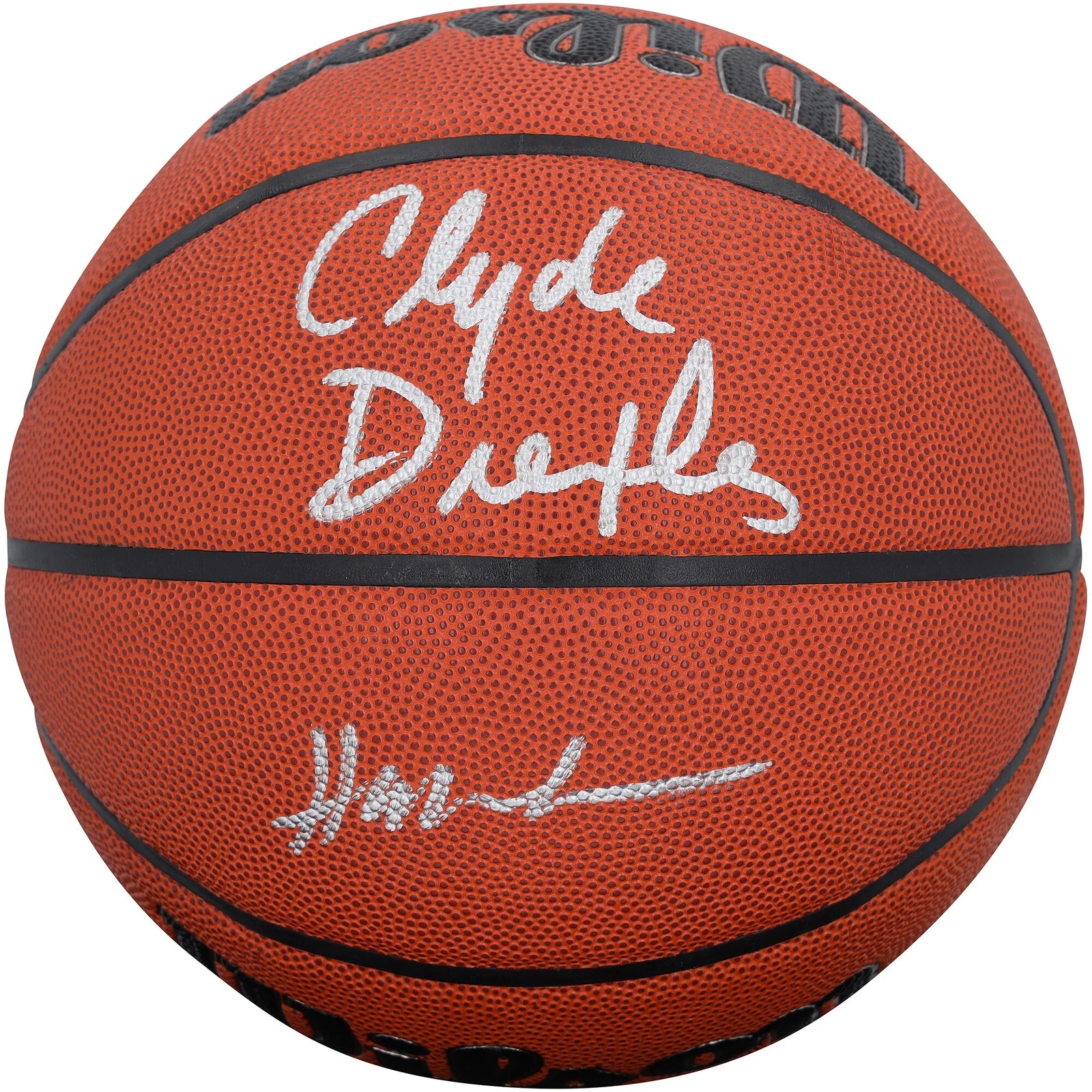 Clyde Drexler & Hakeem Olajuwon Signed Rockets Basketball | Authenticated