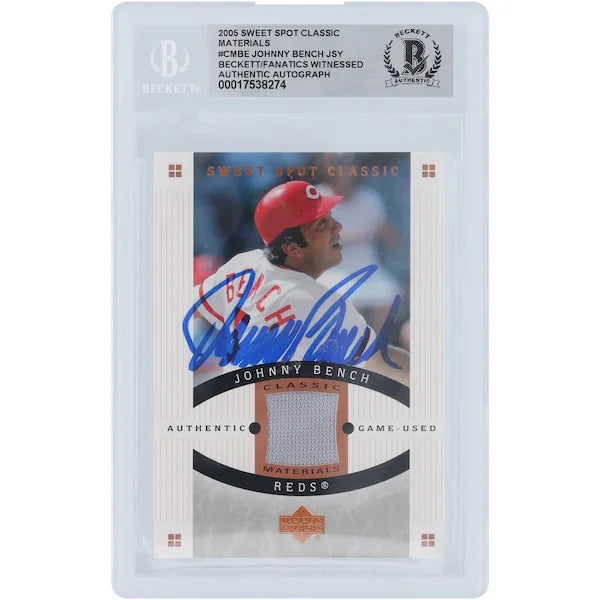 Johnny Bench Signed 2005 Upper Deck Sweet Spot Classic Jersey Relic Card | Beckett Authent