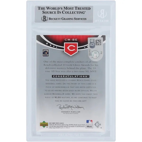 Johnny Bench Signed 2007 Upper Deck Sweet Spot Classic Card | Jersey Relic