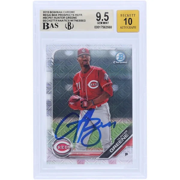 Hunter Greene Signed 2019 Bowman Chrome Prospects Refractor #BCP51 | Graded 9.5
