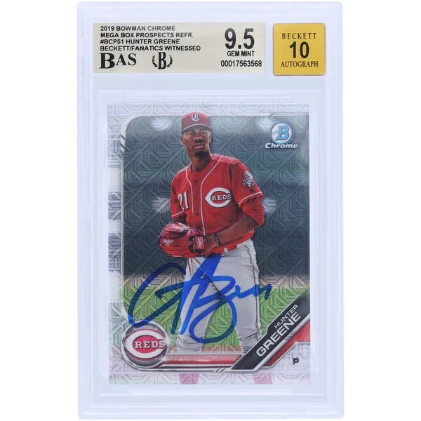 Hunter Greene Signed 2019 Bowman Chrome Prospects Refractor #BCP51 | Graded 9.5