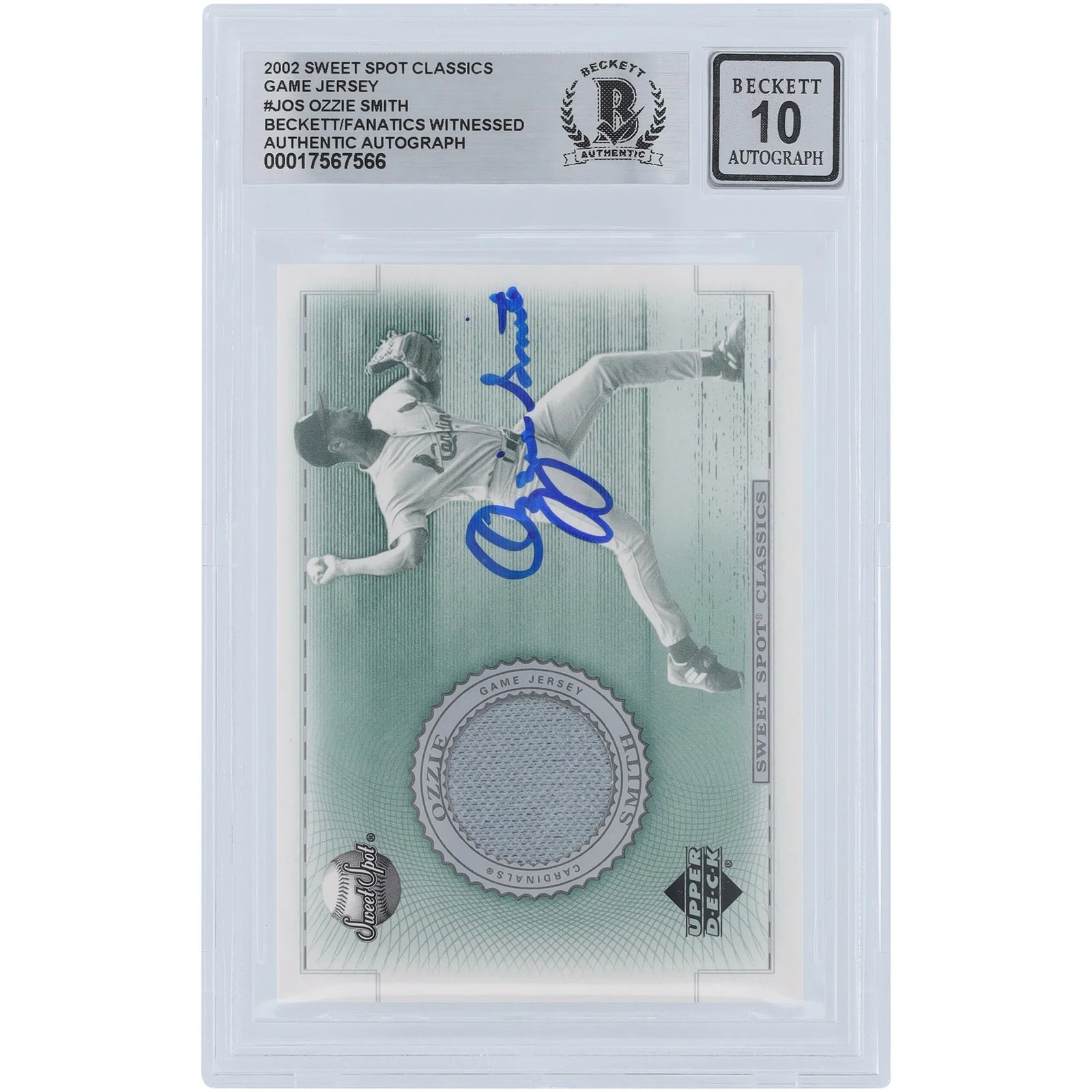 Ozzie Smith Signed 2002 Upper Deck Sweet Spot Classic Card | Beckett Graded 10