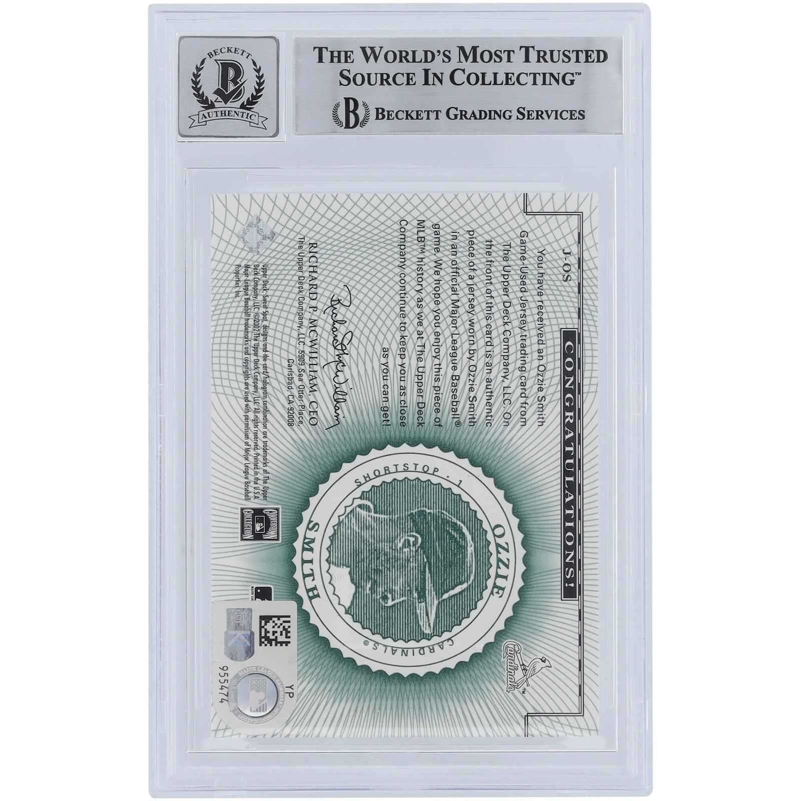 Ozzie Smith Signed 2002 Upper Deck Sweet Spot Classic Card | Beckett Graded 10