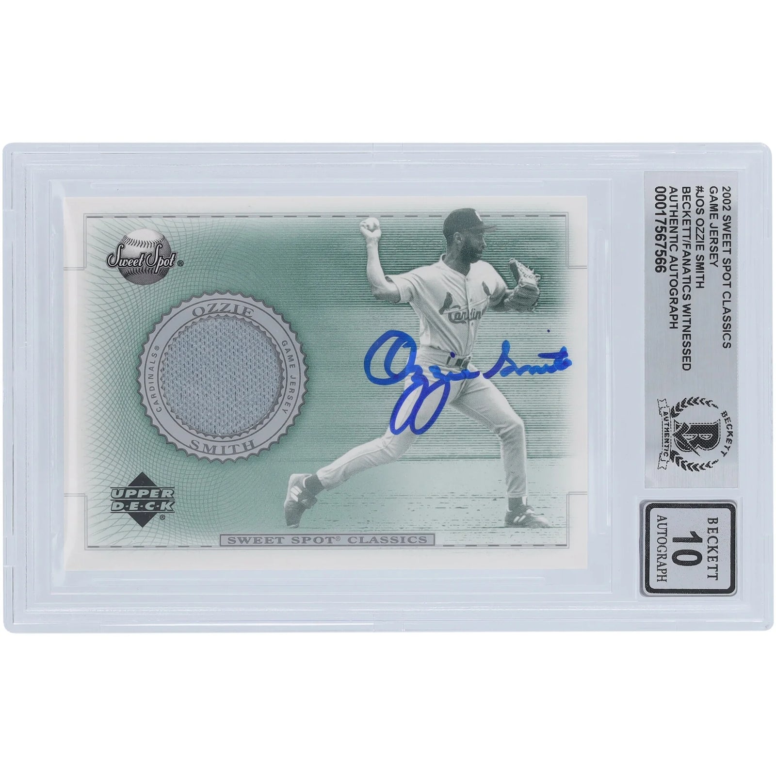 Ozzie Smith Signed 2002 Upper Deck Sweet Spot Classic Card | Beckett Graded 10