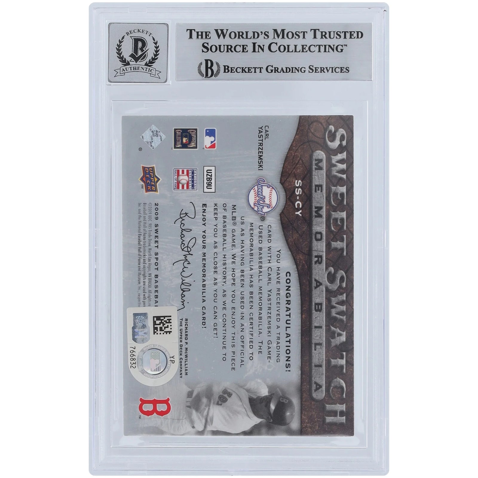Carl Yastrzemski Signed 2009 Upper Deck Sweet Spot Card | Beckett 10
