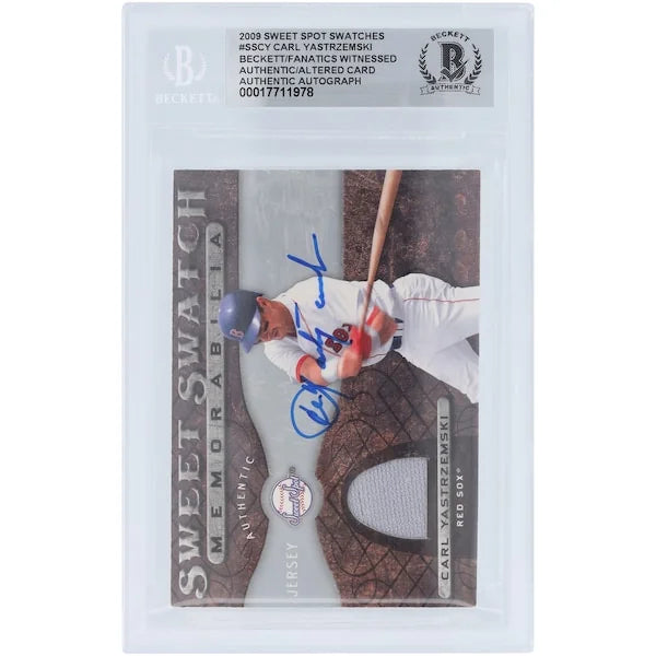 Carl Yastrzemski Boston Red Sox Autographed 2009 Upper Deck Sweet Spot Sweet Swatches Memorabilia Jersey Relic #SS-CY Beckett Fanatics Witnessed Authenticated Card - F2