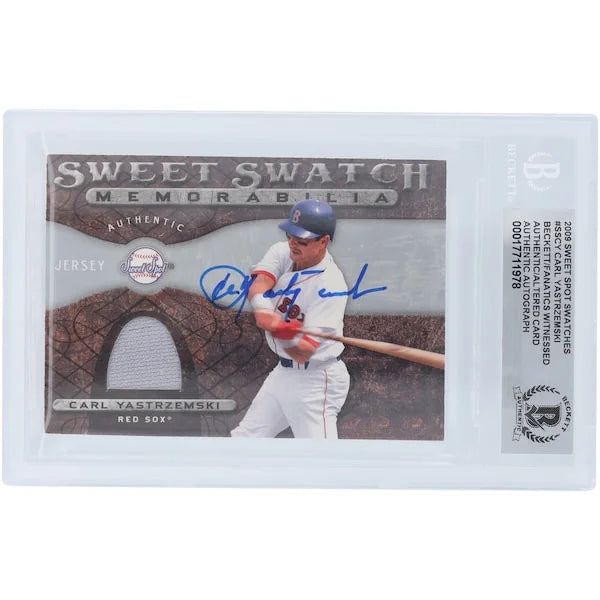 Carl Yastrzemski Boston Red Sox Autographed 2009 Upper Deck Sweet Spot Sweet Swatches Memorabilia Jersey Relic #SS-CY Beckett Fanatics Witnessed Authenticated Card - F2