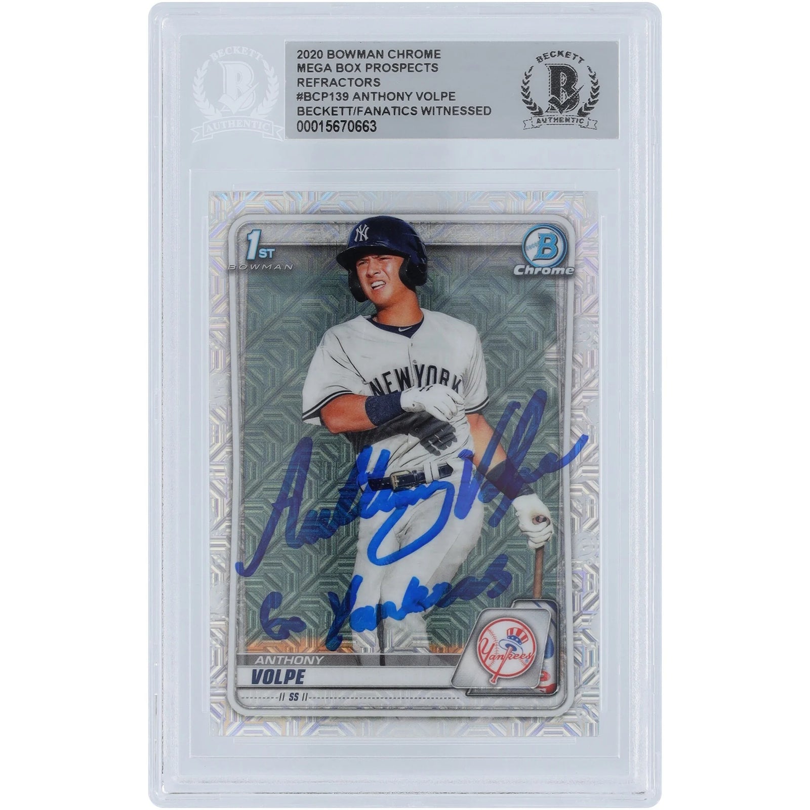 Anthony Volpe Signed 2020 Bowman Chrome Prospects Card | Go Yankees Inscription