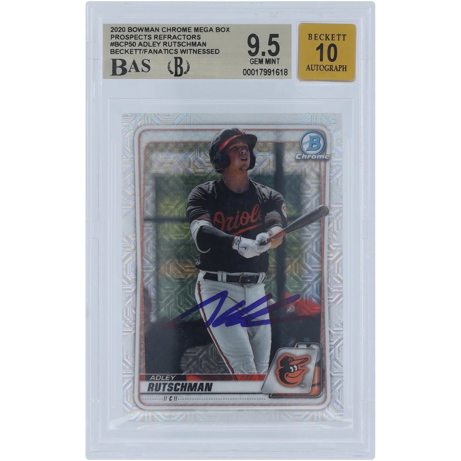 Adley Rutschman Signed 2020 Bowman Chrome Prospect Card | Graded 9.5