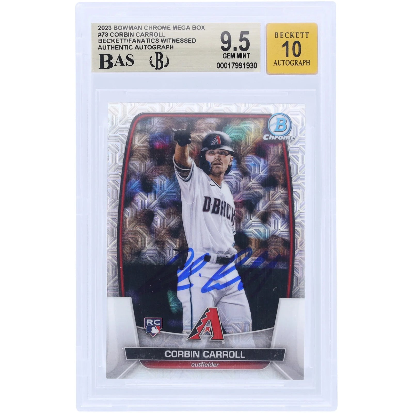 Corbin Carroll Signed 2023 Bowman Chrome Rookie #73 Card | Beckett 9.5