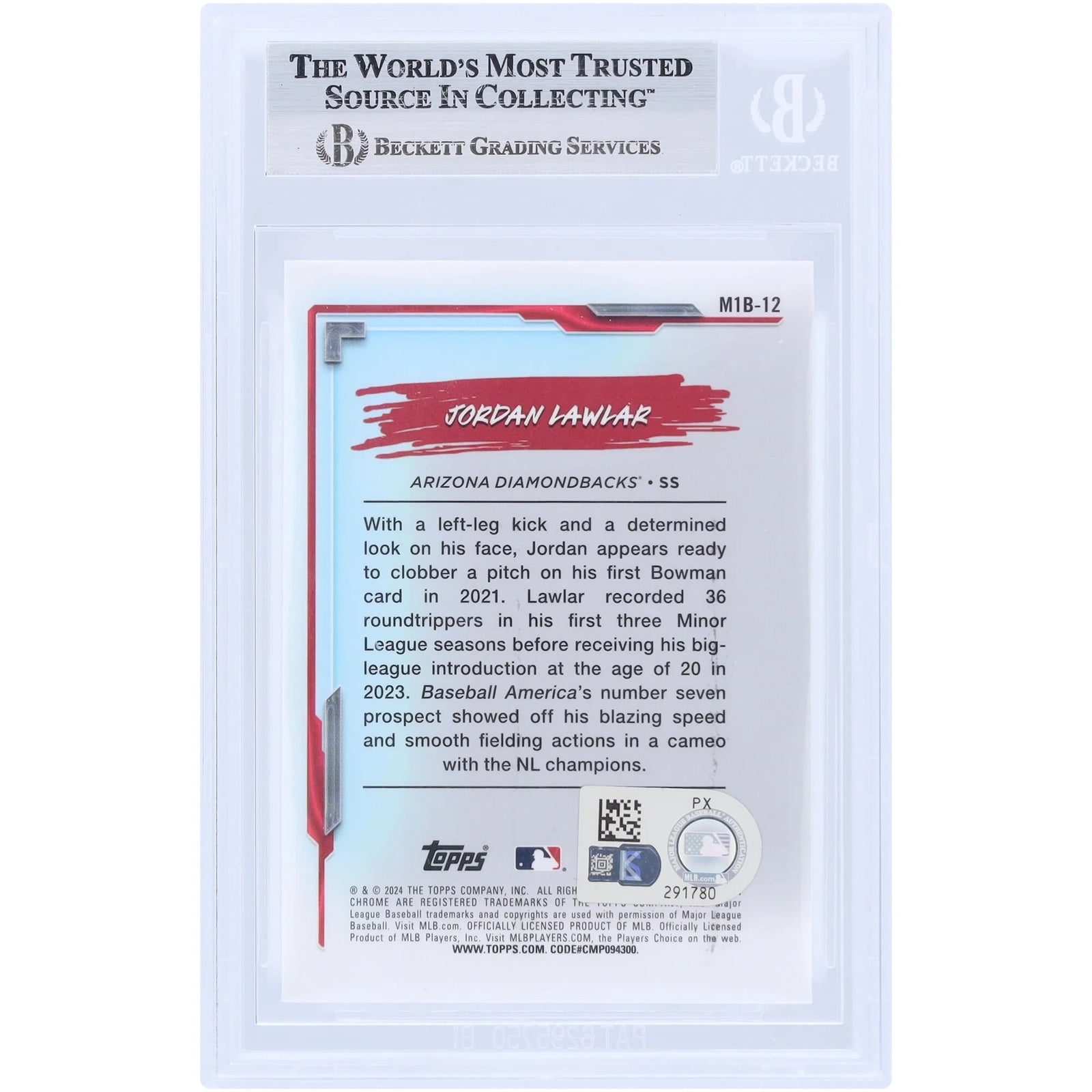 Jordan Lawlar Signed 2024 Bowman Chrome Rookie #M1B Card | Authenticated